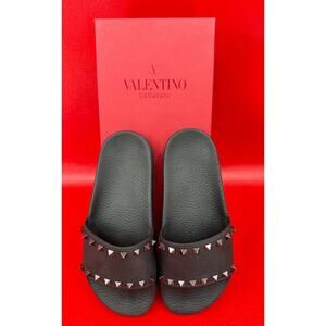 Valentino Garavani Summer Rockstud Black Slide Sandals Size EU 38 US 7 to 7 1/2